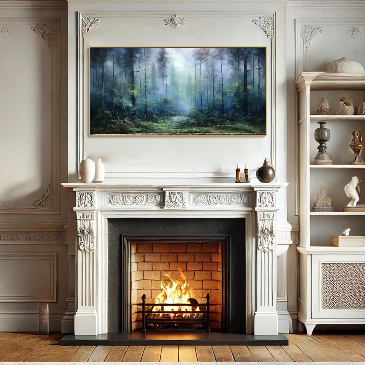 FOREST WHISPERS: Panoramic Misty Forest Oil Painting - Image 7