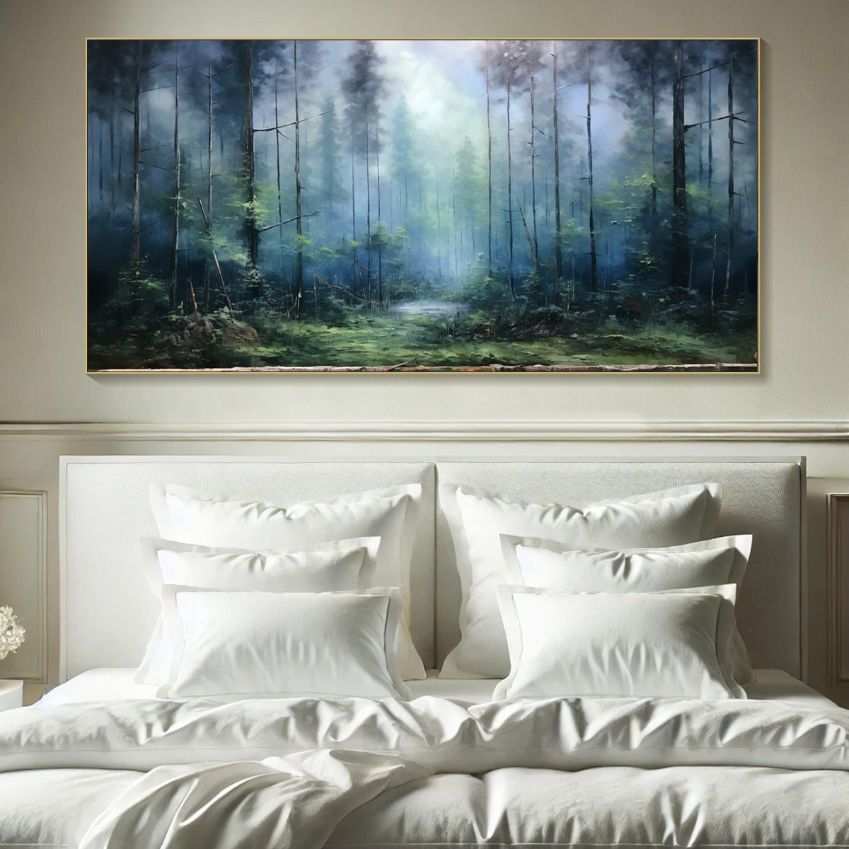 FOREST WHISPERS: Panoramic Misty Forest Oil Painting - Image 2