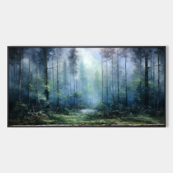FOREST WHISPERS: Panoramic Misty Forest Oil Painting
