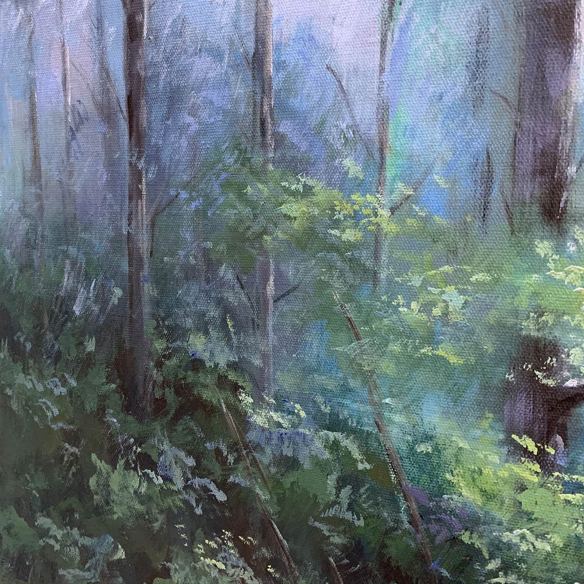 FOREST WHISPERS: Panoramic Misty Forest Oil Painting - Image 3