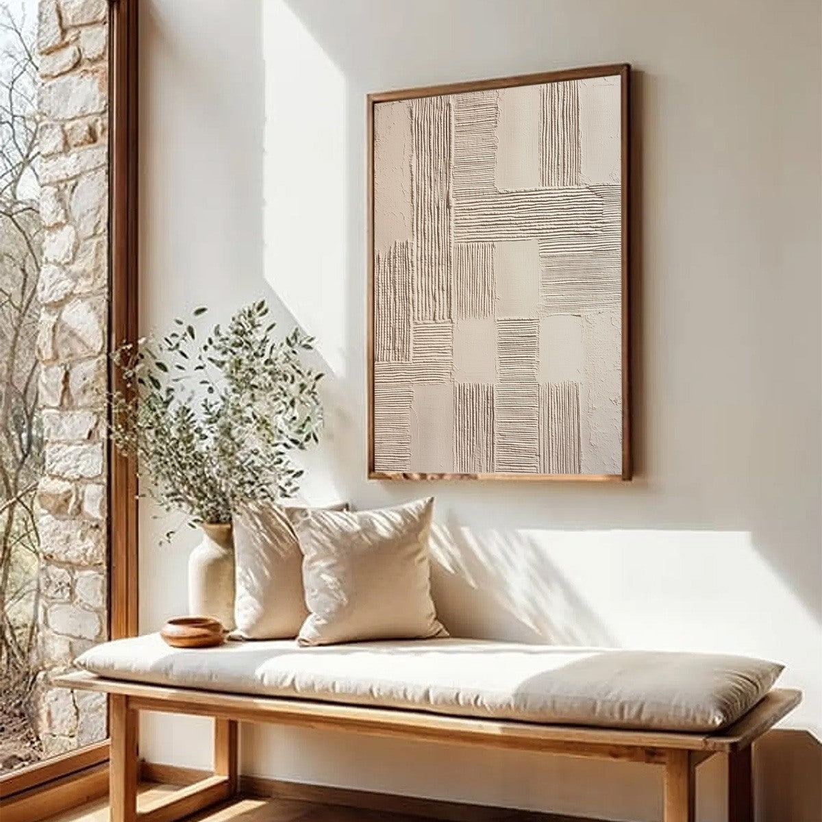 FOUNDATIONS: Textured Minimalist Abstract Painting in Beige - Image 8