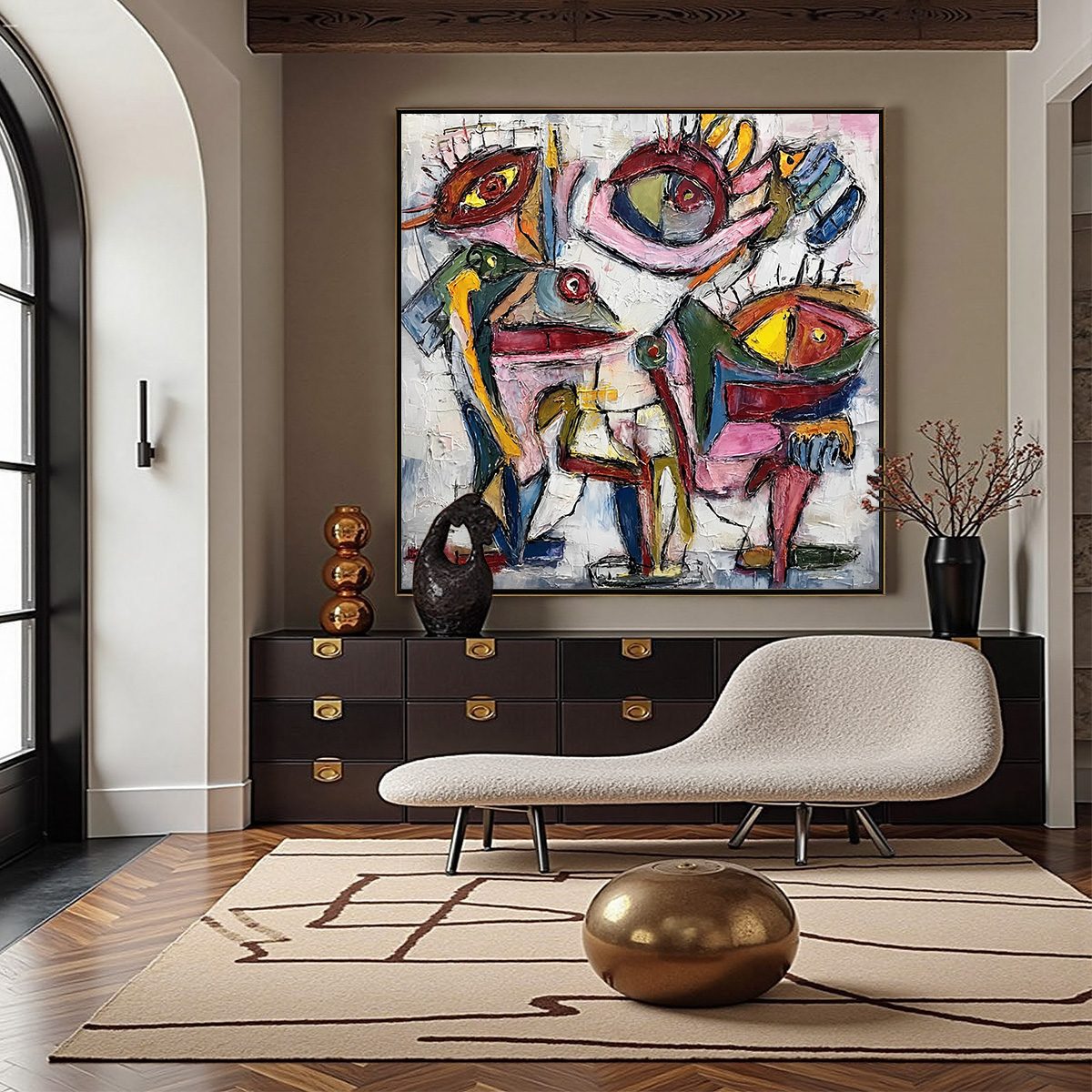 FRACTURED GAZE: Colorful Textured Abstract Figurative Impasto Wall Art - Image 2