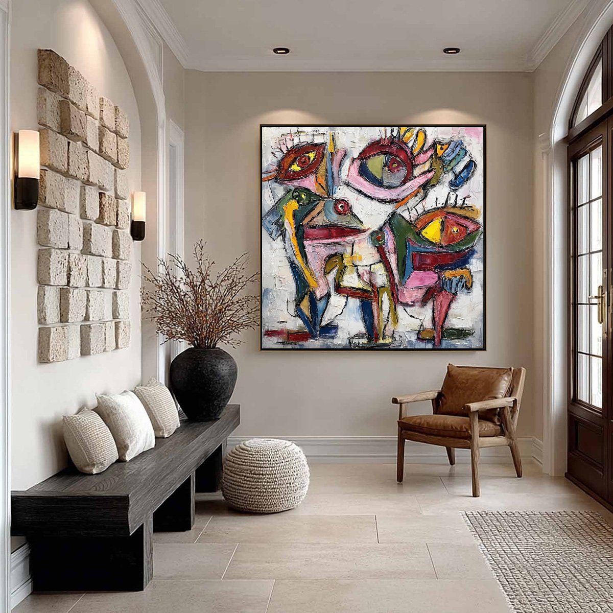 FRACTURED GAZE: Colorful Textured Abstract Figurative Impasto Wall Art - Image 4