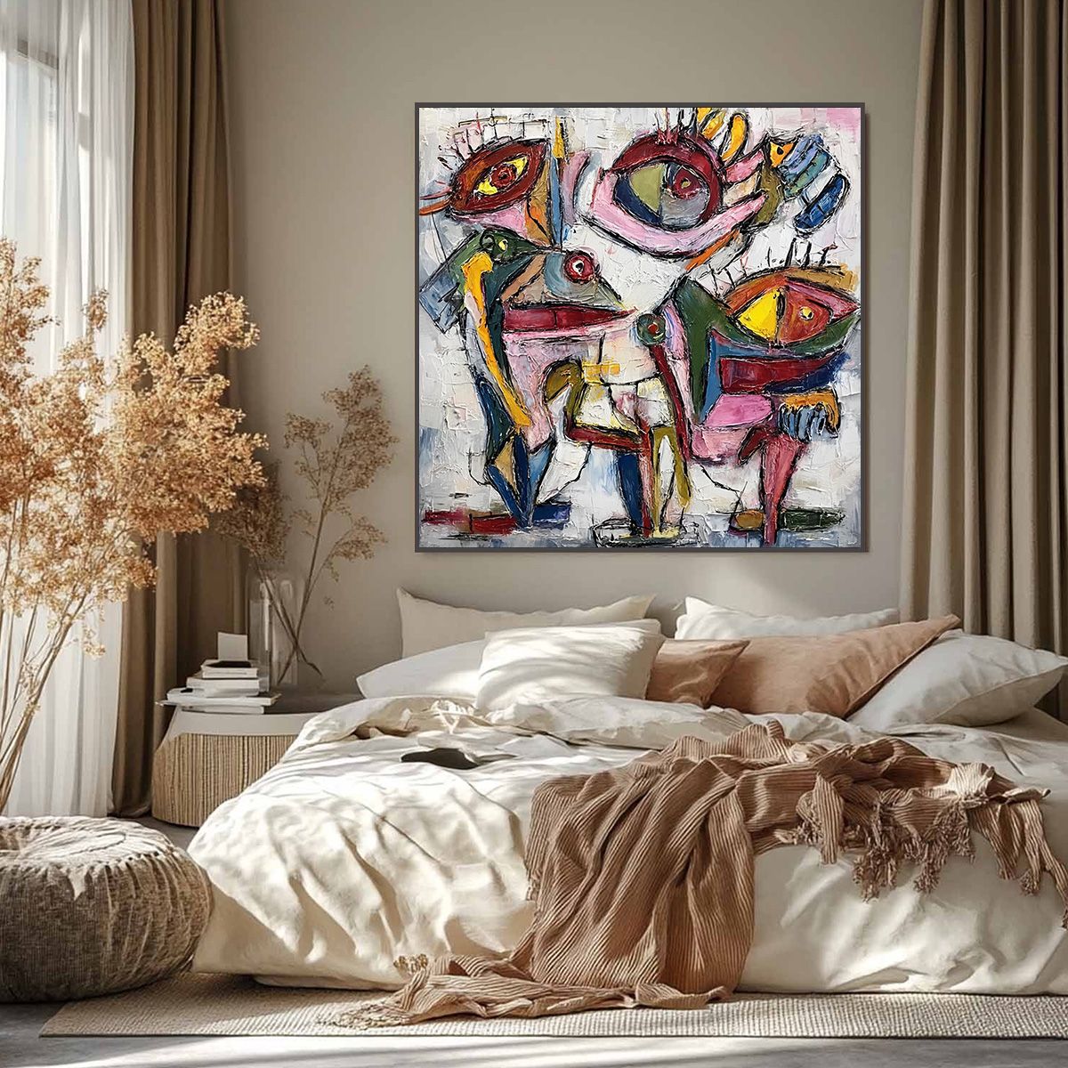 FRACTURED GAZE: Colorful Textured Abstract Figurative Impasto Wall Art - Image 6