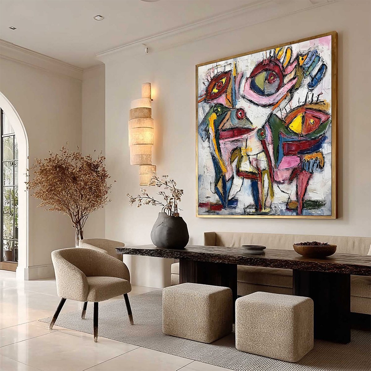 FRACTURED GAZE: Colorful Textured Abstract Figurative Impasto Wall Art - Image 8