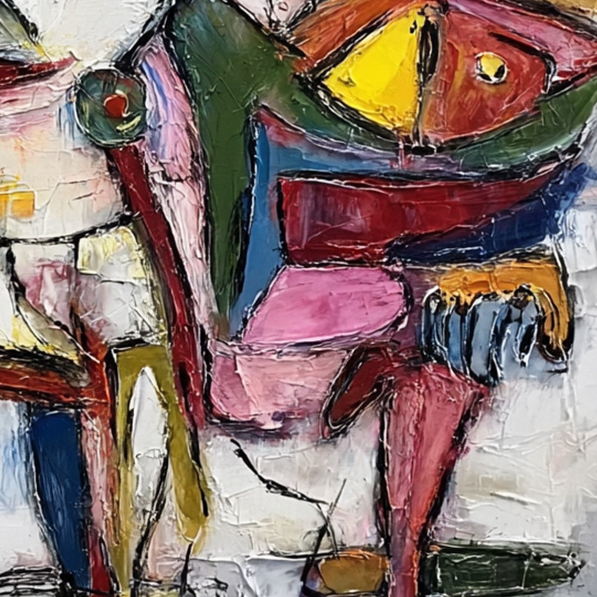 FRACTURED GAZE: Colorful Textured Abstract Figurative Impasto Wall Art - Image 5