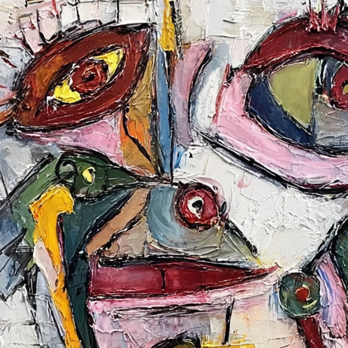 FRACTURED GAZE: Colorful Textured Abstract Figurative Impasto Wall Art - Image 3