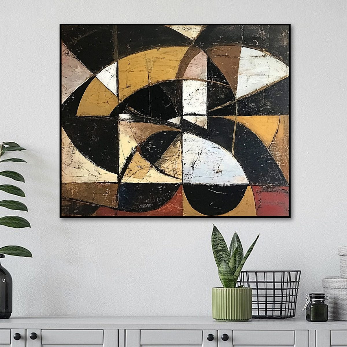 FRACTURED RHYTHM: Textured Geometric Abstract Oil Painting - Image 3