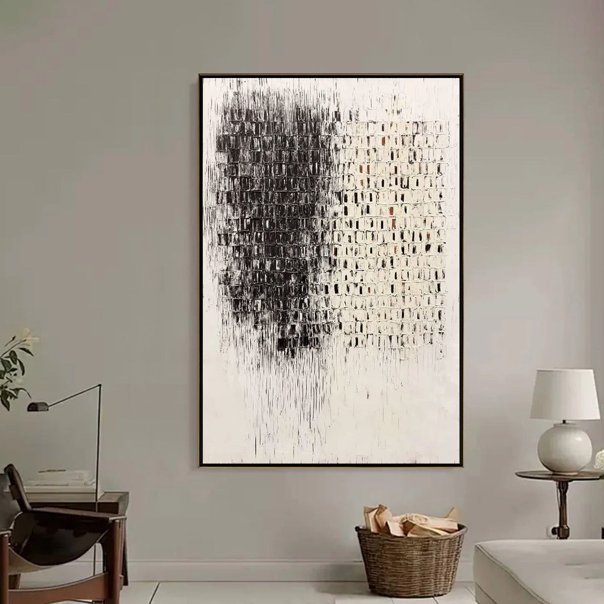 FRAGMENT: Textured Minimalist Black and White Architectural Painting - Image 6
