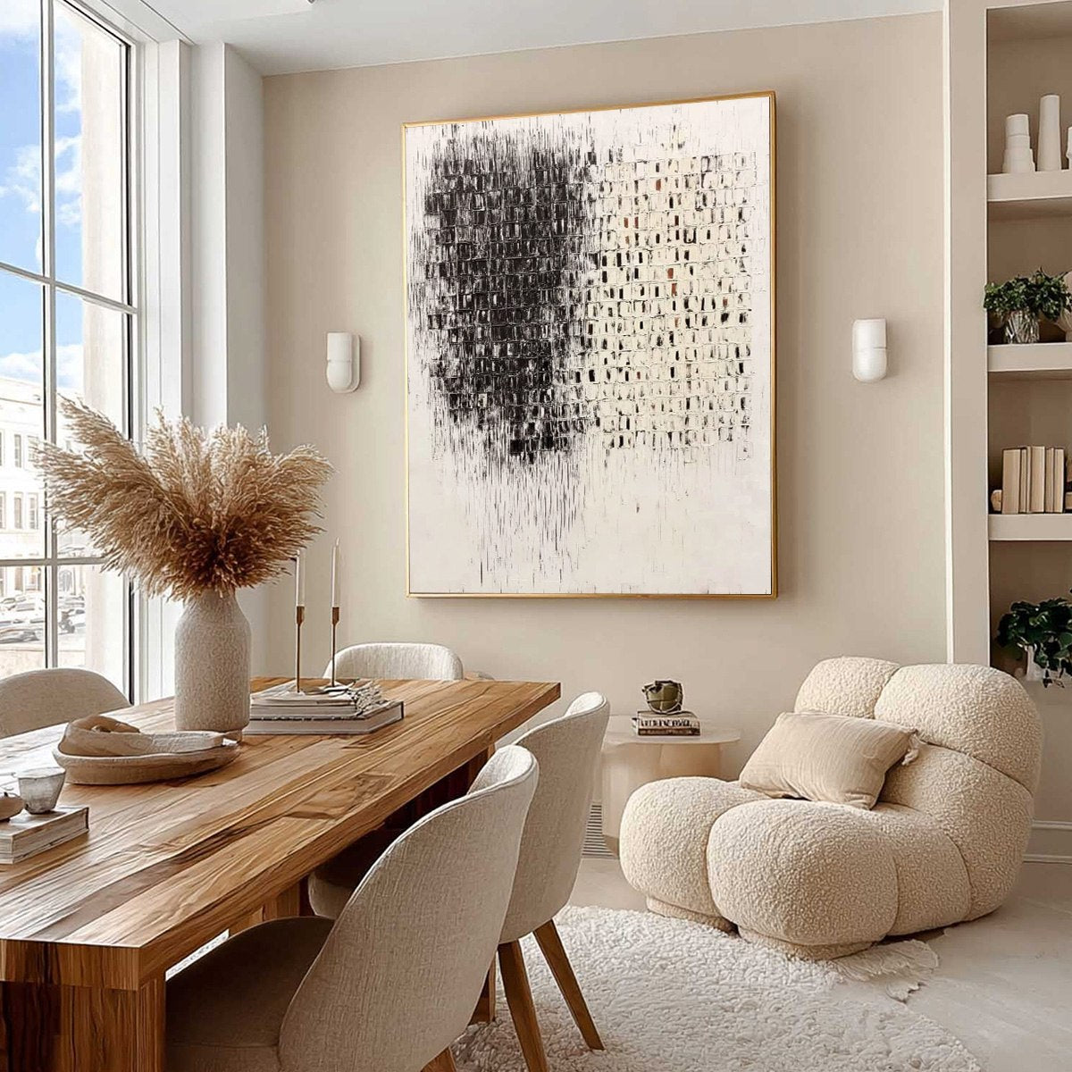 FRAGMENT: Textured Minimalist Black and White Architectural Painting - Image 7