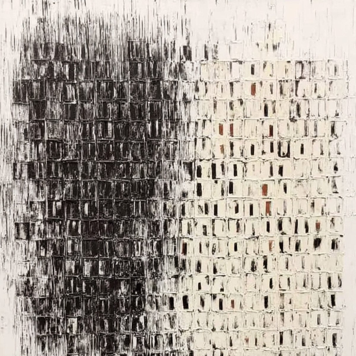 FRAGMENT: Textured Minimalist Black and White Architectural Painting - Image 3