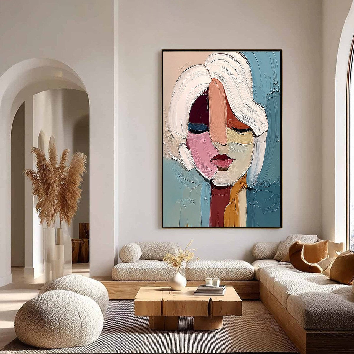 FRAGMENTED GAZE: Textured Abstract Portrait Oil Painting for Modern Decor - Image 4
