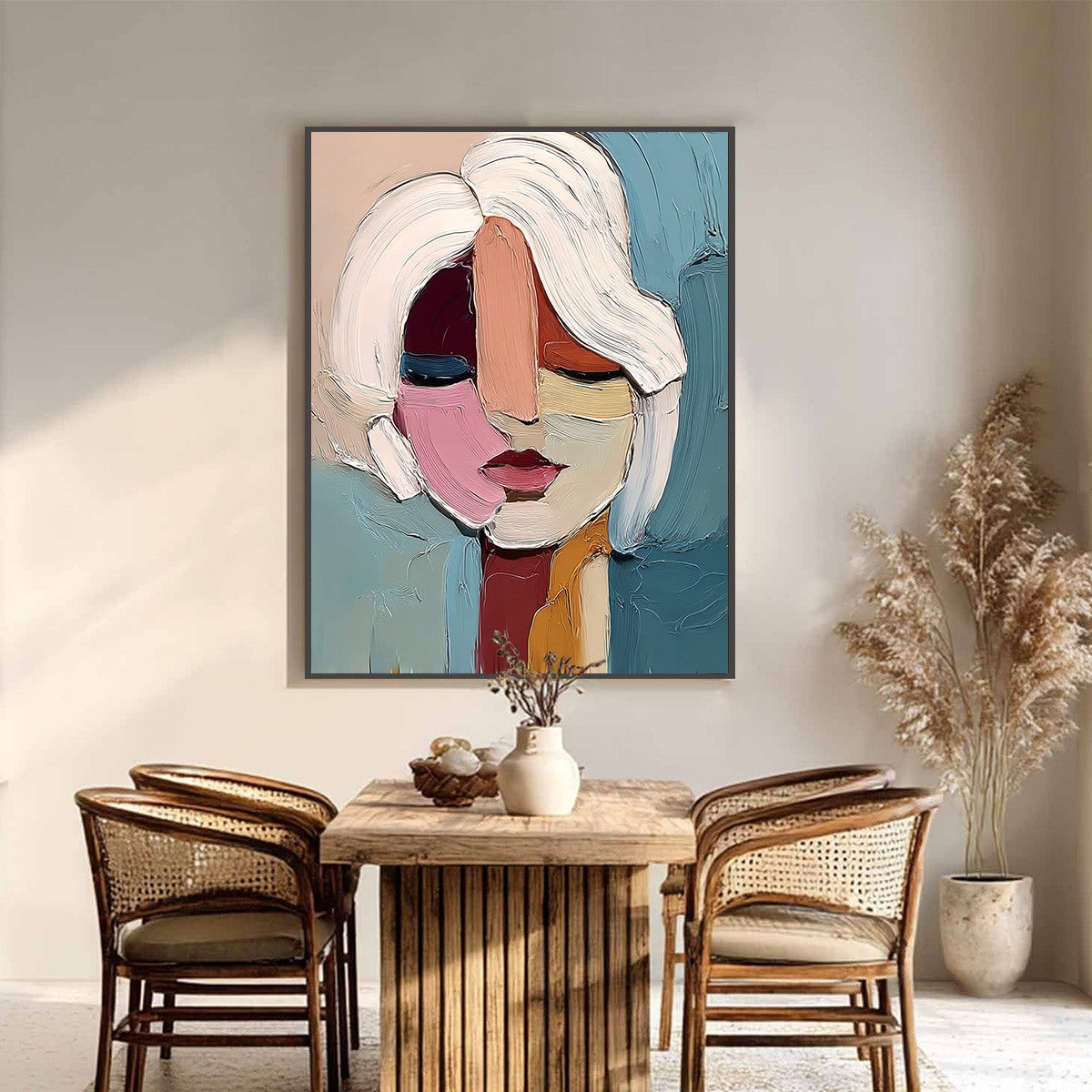 FRAGMENTED GAZE: Textured Abstract Portrait Oil Painting for Modern Decor - Image 6