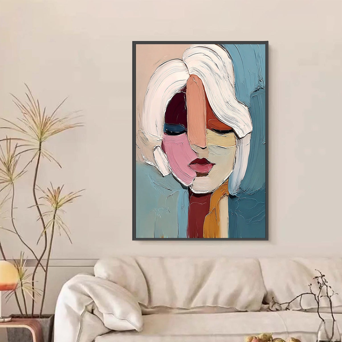 FRAGMENTED GAZE: Textured Abstract Portrait Oil Painting for Modern Decor - Image 2