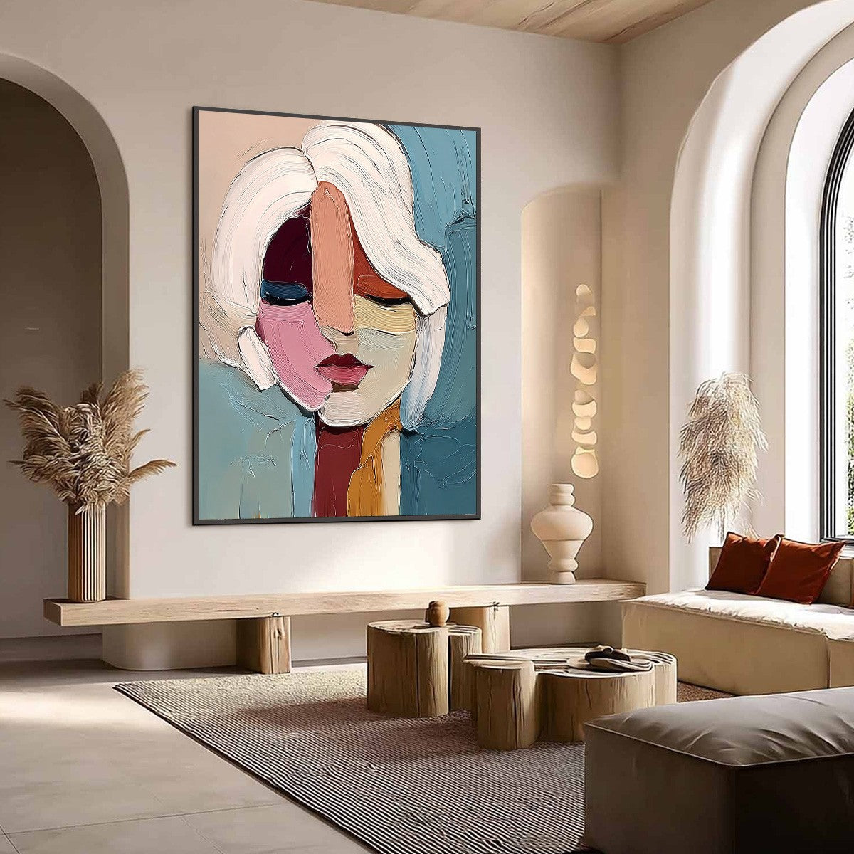 FRAGMENTED GAZE: Textured Abstract Portrait Oil Painting for Modern Decor - Image 7