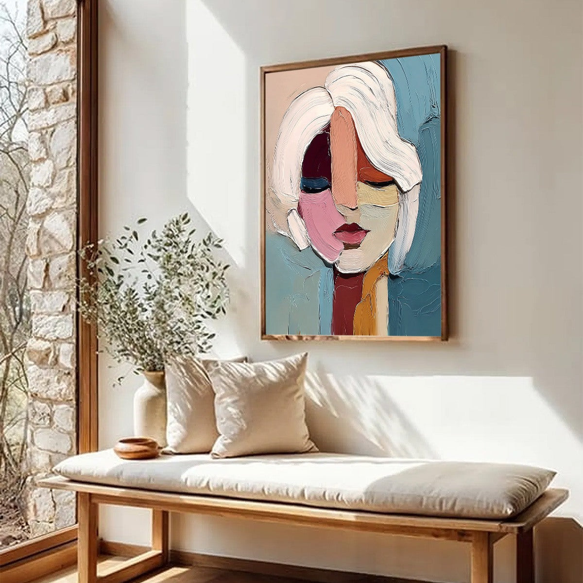 FRAGMENTED GAZE: Textured Abstract Portrait Oil Painting for Modern Decor - Image 8