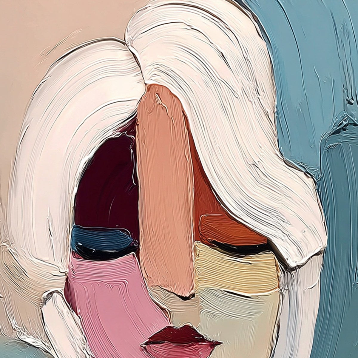 FRAGMENTED GAZE: Textured Abstract Portrait Oil Painting for Modern Decor - Image 3