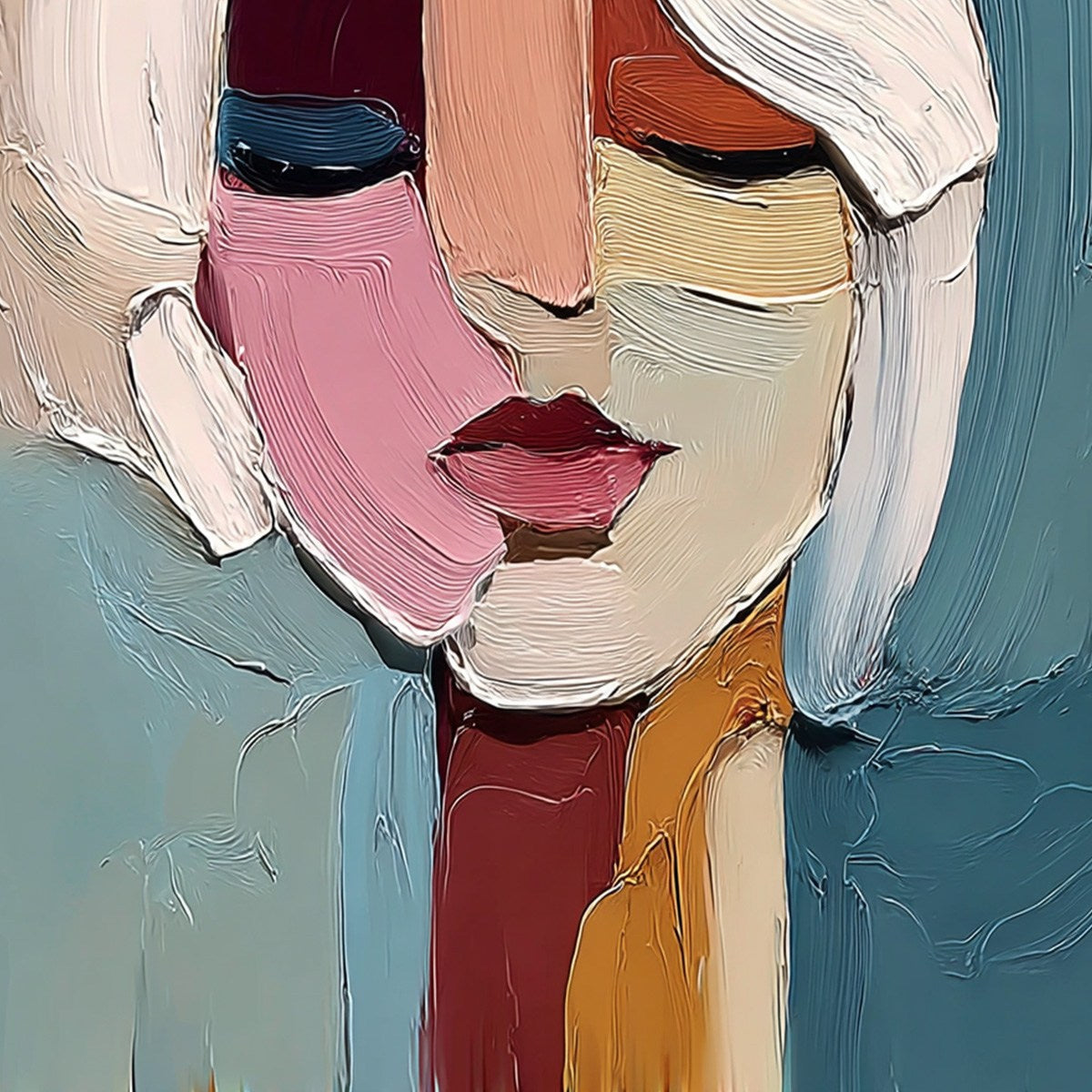 FRAGMENTED GAZE: Textured Abstract Portrait Oil Painting for Modern Decor - Image 5