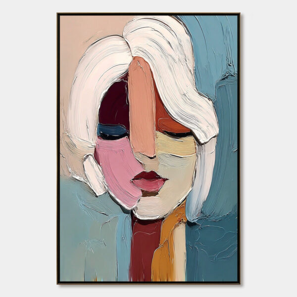 FRAGMENTED GAZE: Textured Abstract Portrait Oil Painting for Modern Decor