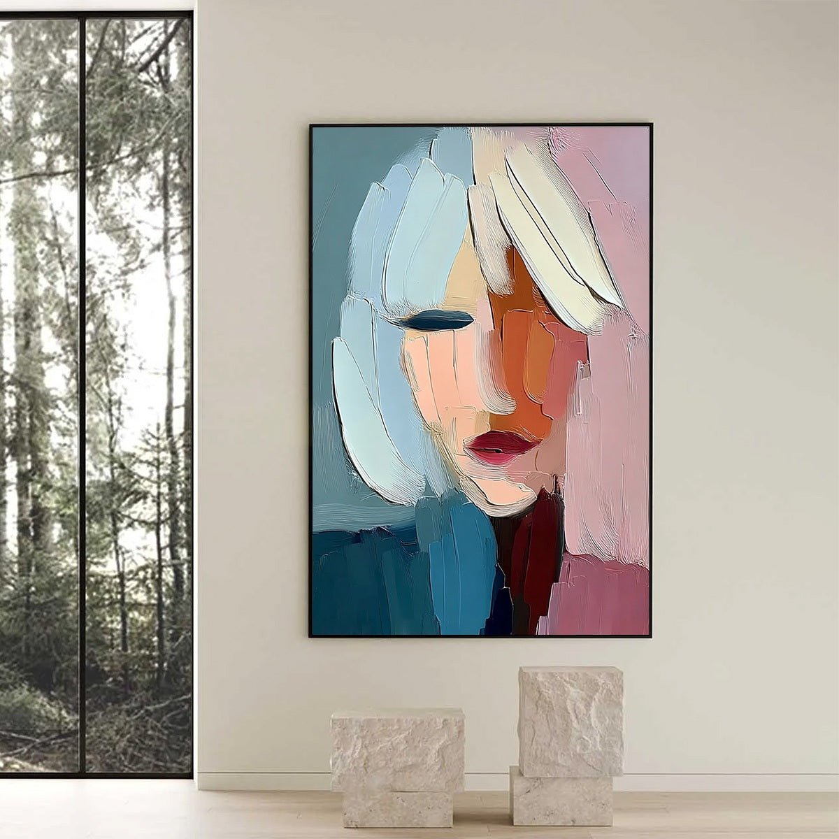 FRAGMENTED SERENITY: Colorful Abstract Portrait Impasto Oil Painting - Image 2
