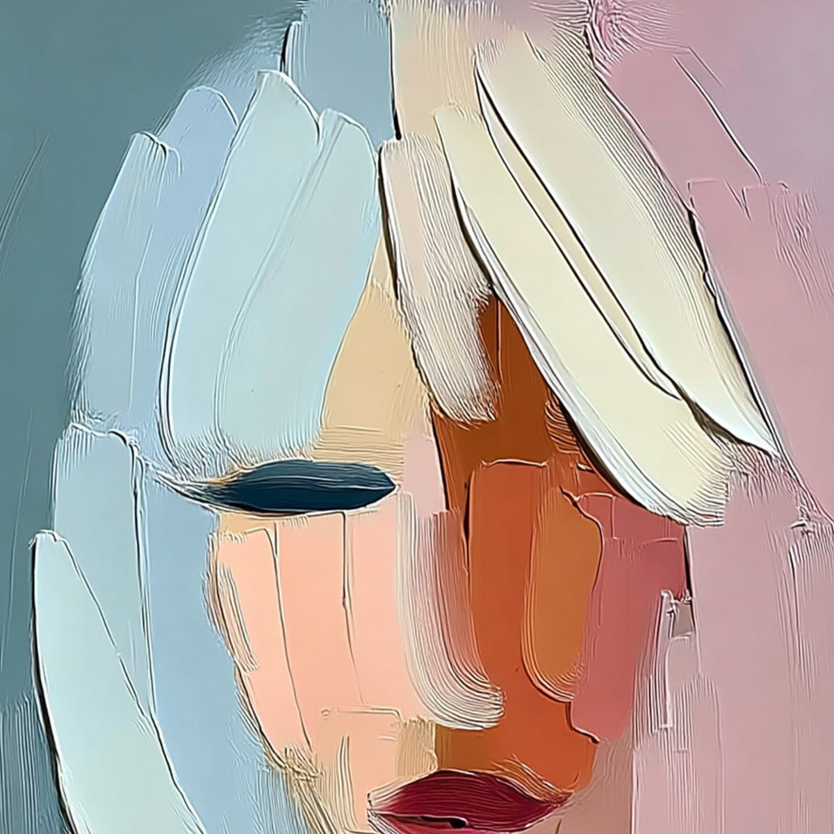 FRAGMENTED SERENITY: Colorful Abstract Portrait Impasto Oil Painting - Image 3