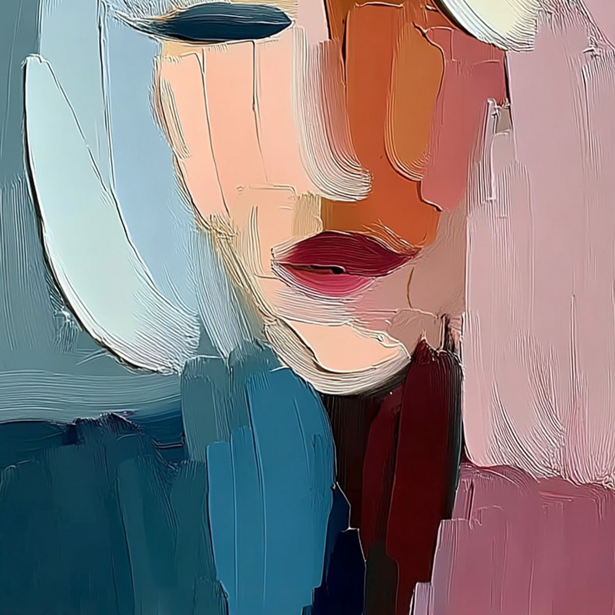 FRAGMENTED SERENITY: Colorful Abstract Portrait Impasto Oil Painting - Image 5