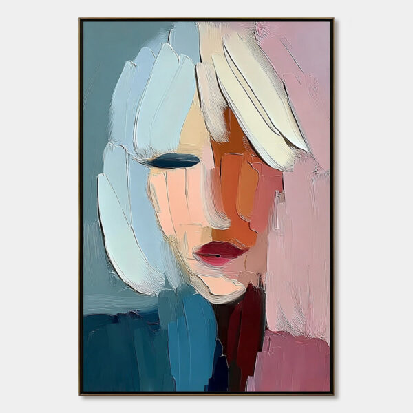 FRAGMENTED SERENITY: Colorful Abstract Portrait Impasto Oil Painting