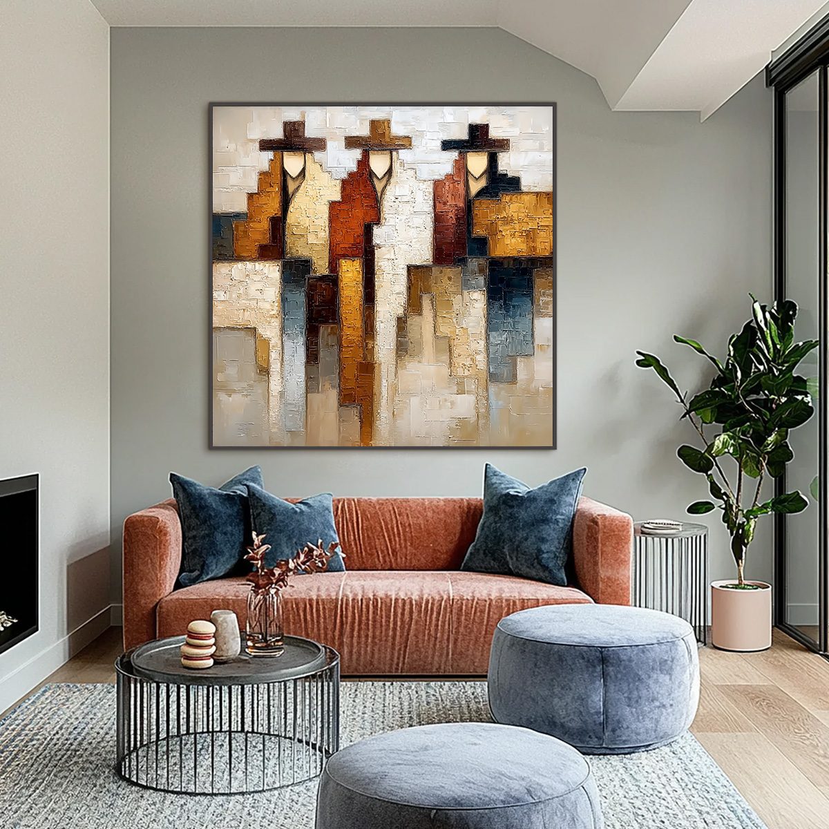 FRONTIER ECHOES: Large Textured Abstract Figurative Palette Knife Painting - Image 2