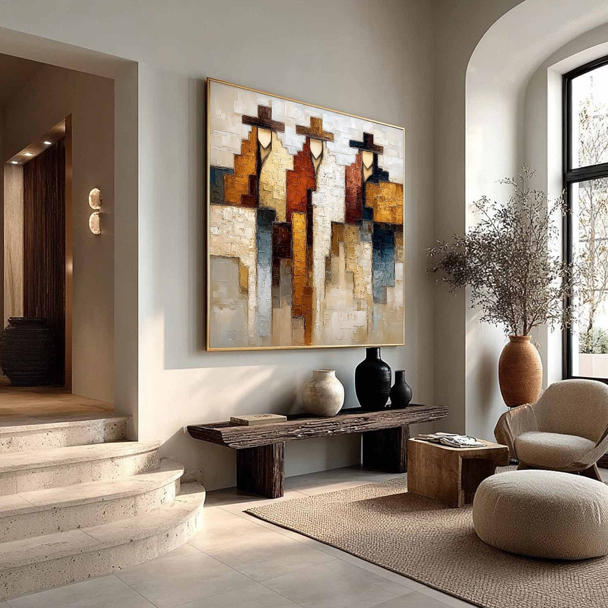 FRONTIER ECHOES: Large Textured Abstract Figurative Palette Knife Painting - Image 8