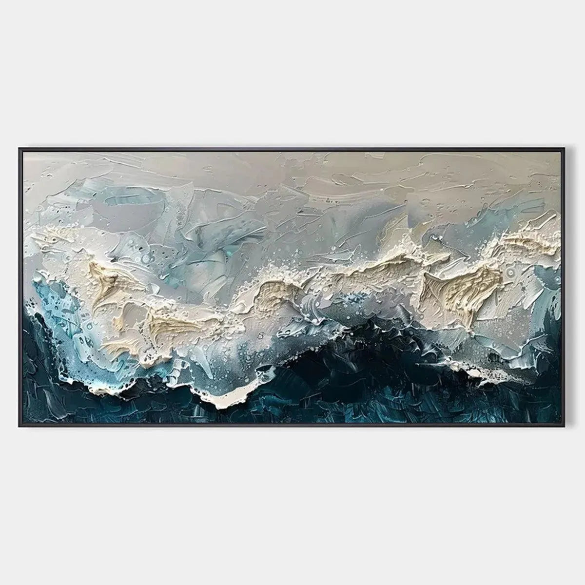 FROZEN MOTION: Textured Abstract Waterscape Painting in Teal and White