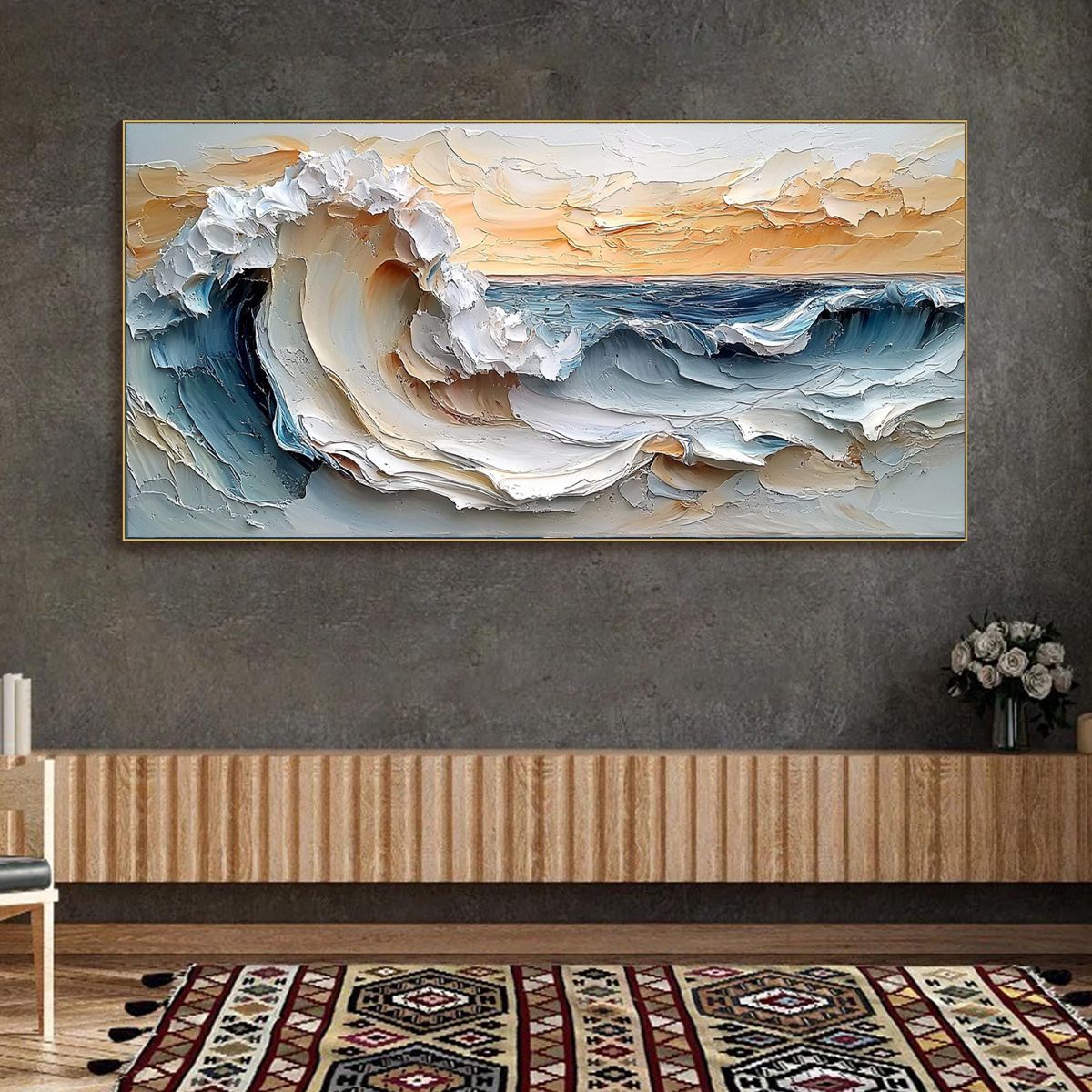FROZEN TIDE: Textured Abstract Blue and White Oil Painting - Image 5