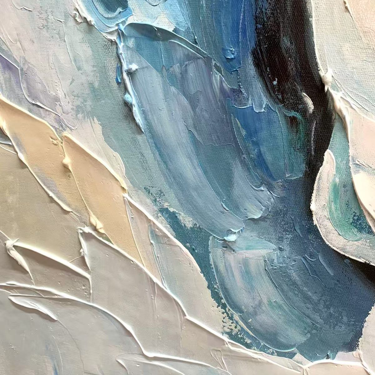 FROZEN TIDE: Textured Abstract Blue and White Oil Painting - Image 3