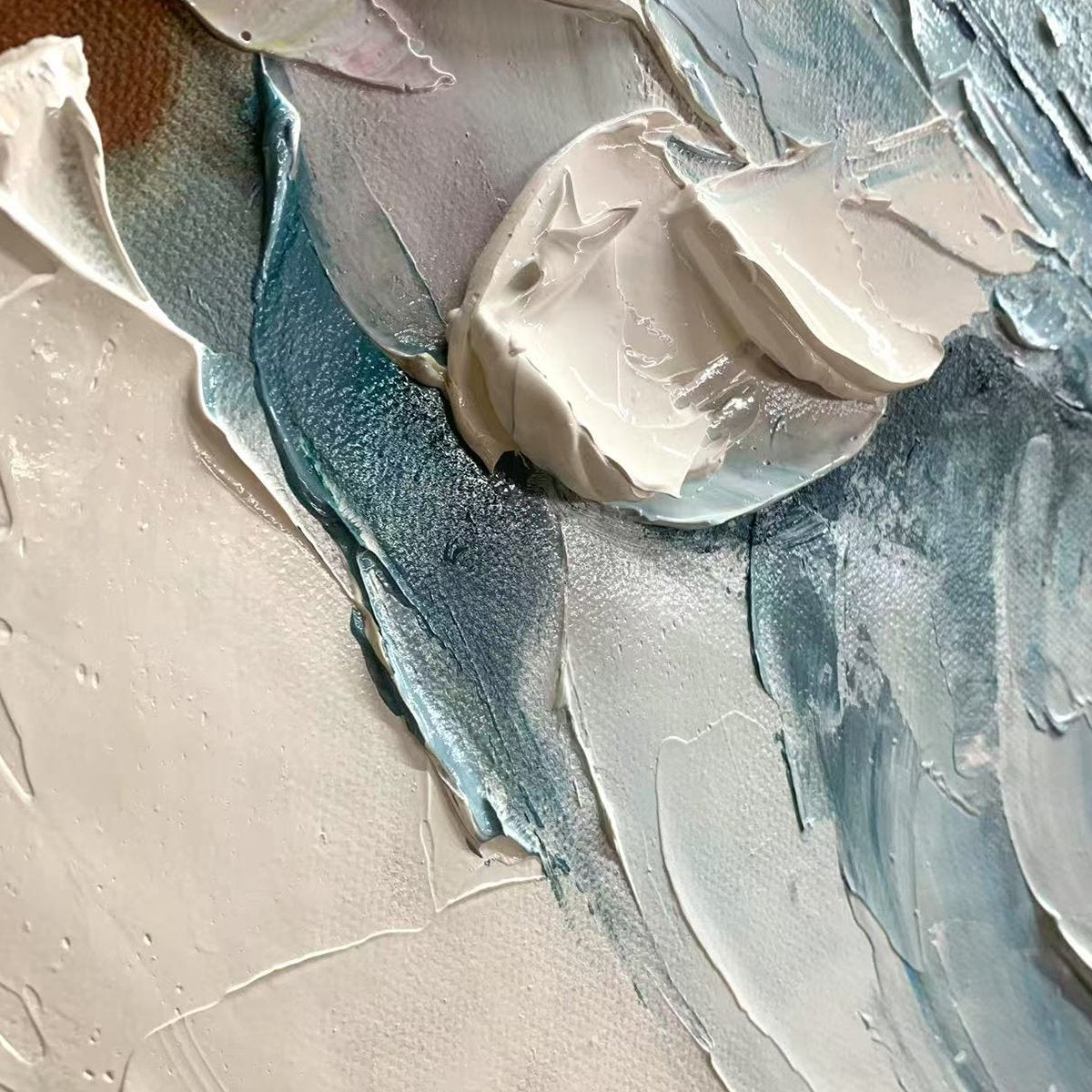 FROZEN TIDE: Textured Abstract Blue and White Oil Painting - Image 6