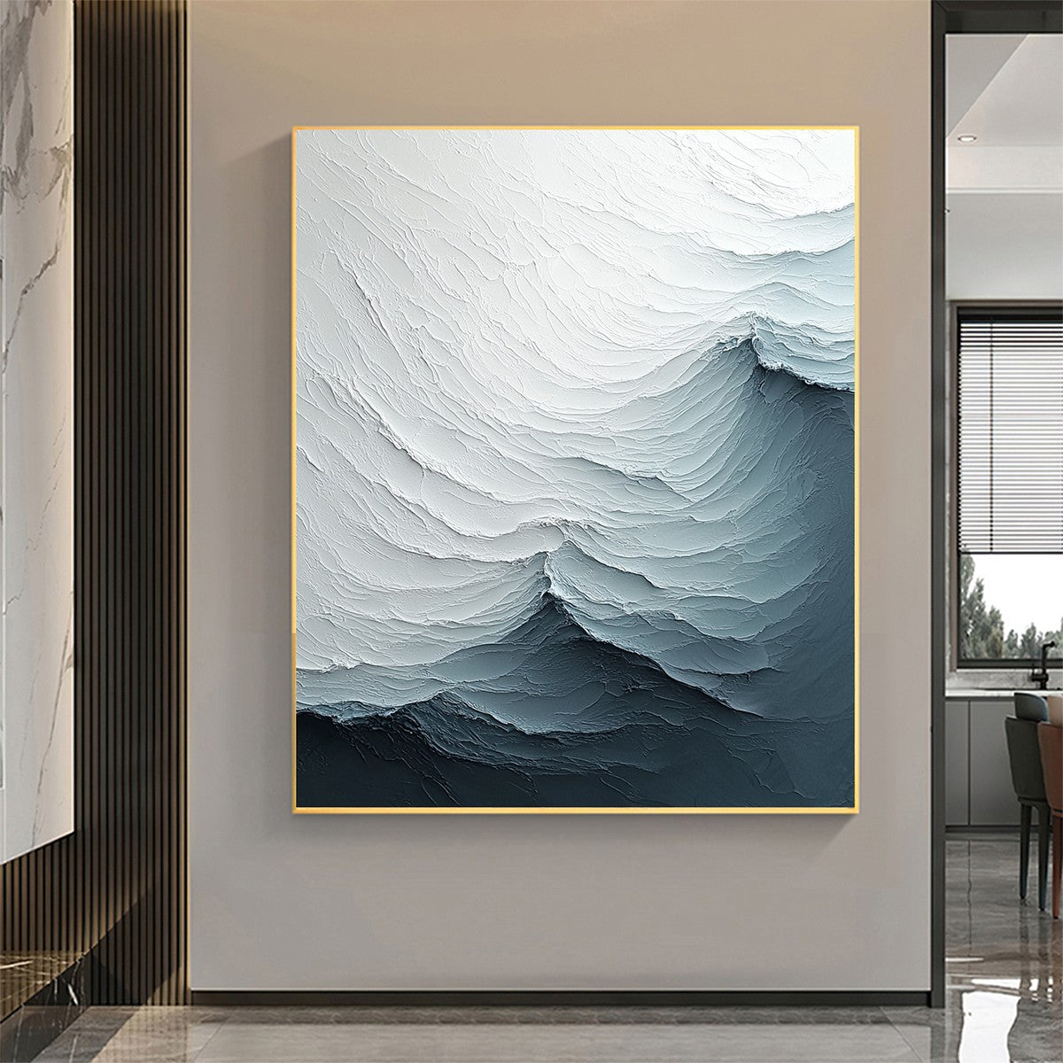 FROZEN TIDE: Textured Monochromatic Oil Painting - Image 2