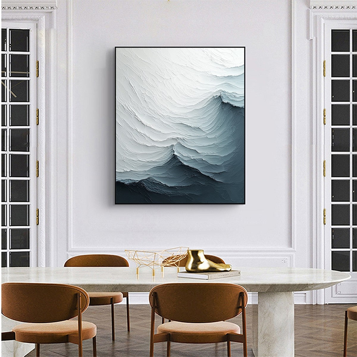 FROZEN TIDE: Textured Monochromatic Oil Painting - Image 4