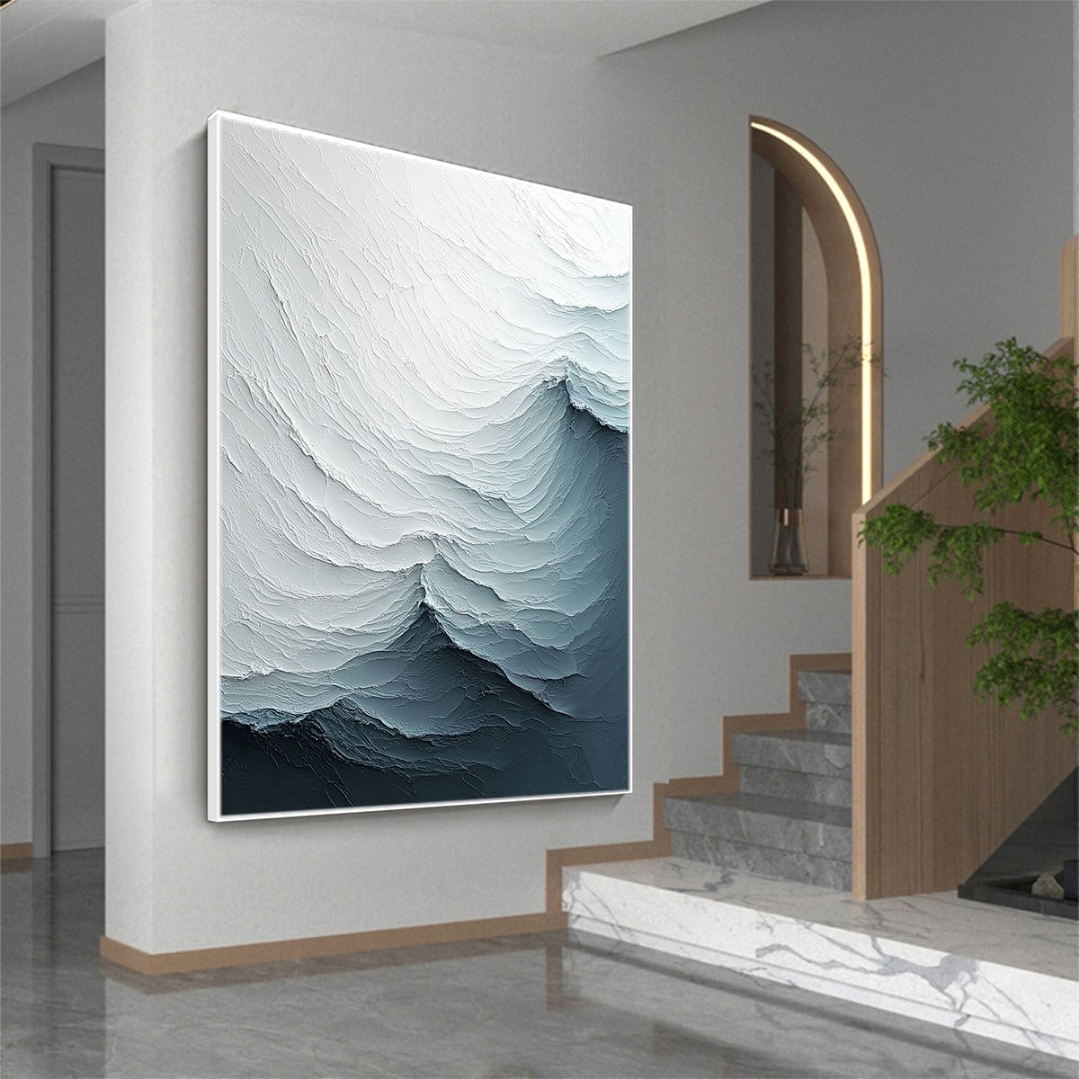 FROZEN TIDE: Textured Monochromatic Oil Painting - Image 3