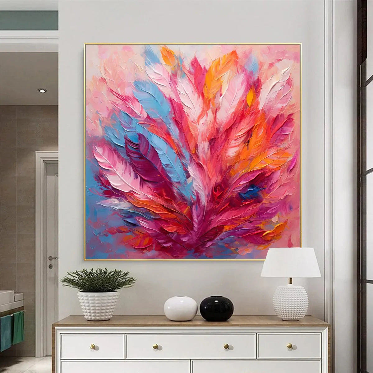 FEATHER DANCE: Square Abstract Impasto Oil Painting on Canvas - Image 2