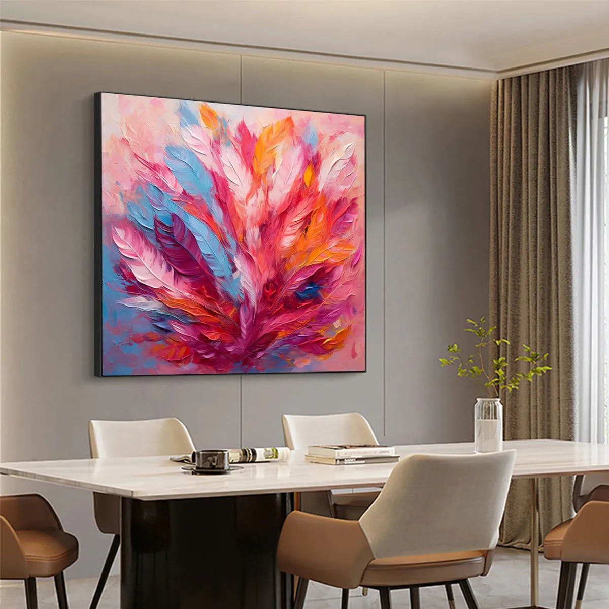 FEATHER DANCE: Square Abstract Impasto Oil Painting on Canvas - Image 3