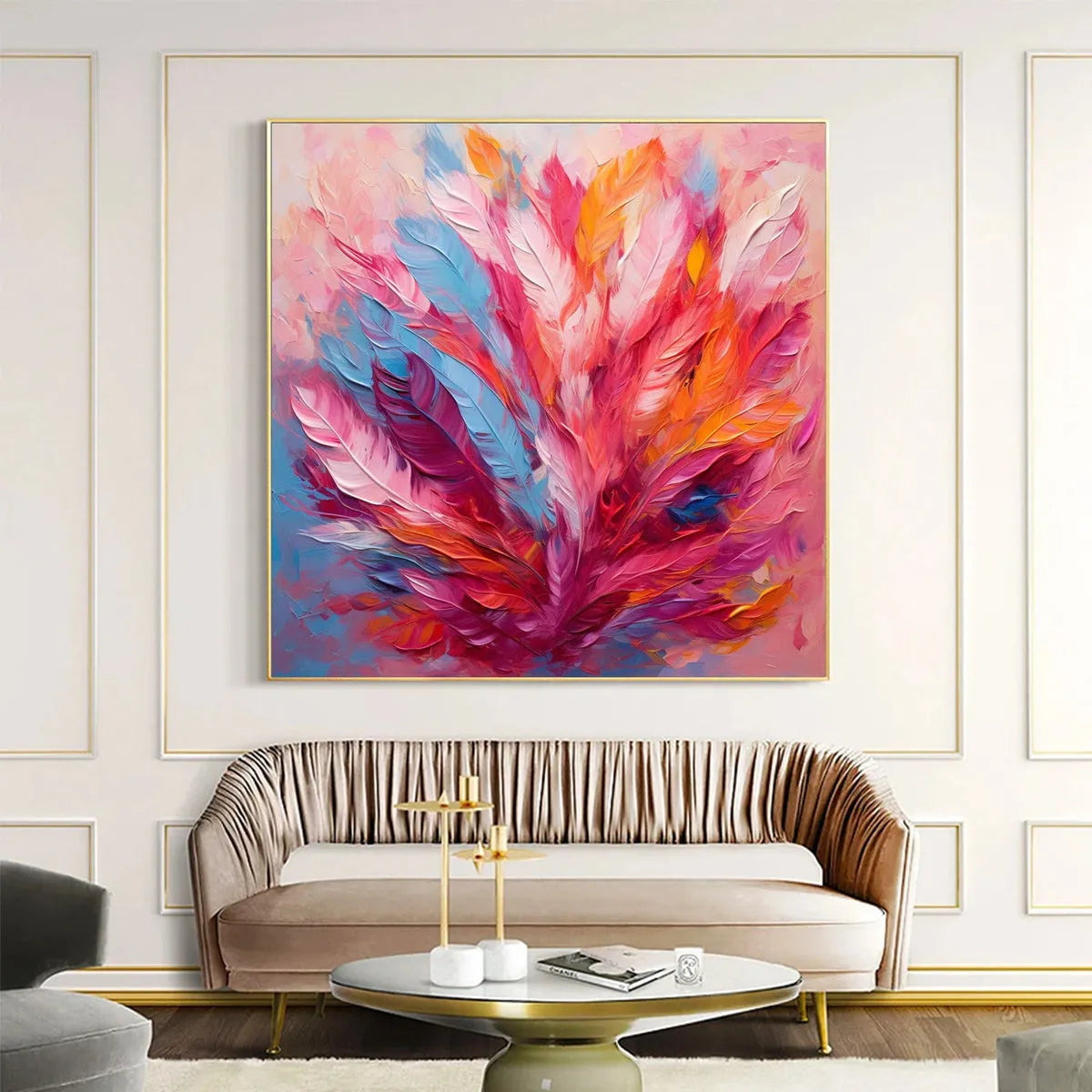 FEATHER DANCE: Square Abstract Impasto Oil Painting on Canvas - Image 4