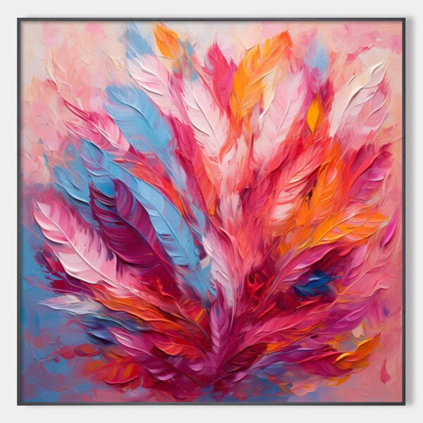 FEATHER DANCE: Square Abstract Impasto Oil Painting on Canvas