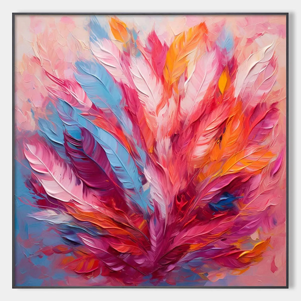FEATHER DANCE: Square Abstract Impasto Oil Painting on Canvas