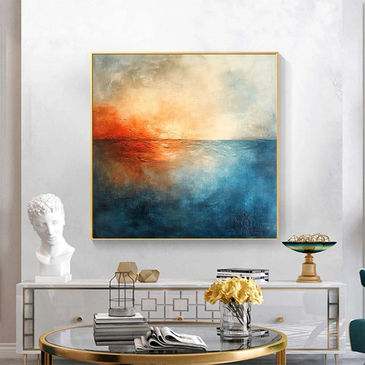 FIERY EMBRACE: Abstract Ocean Sunset Oil Painting - Image 6