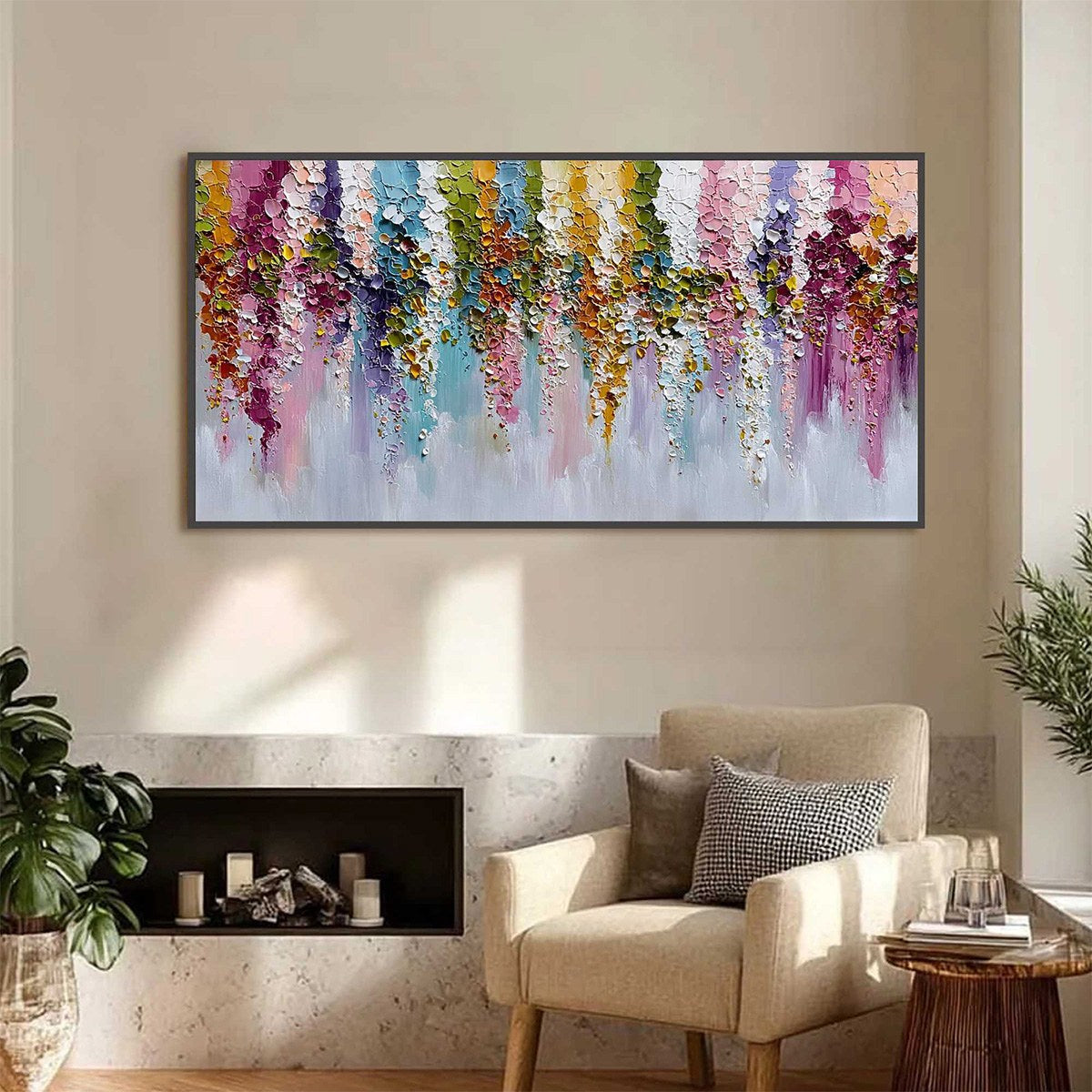 Floral Cascade Heavy Texture Abstract Floral Oil Painting Wall Art - Image 6