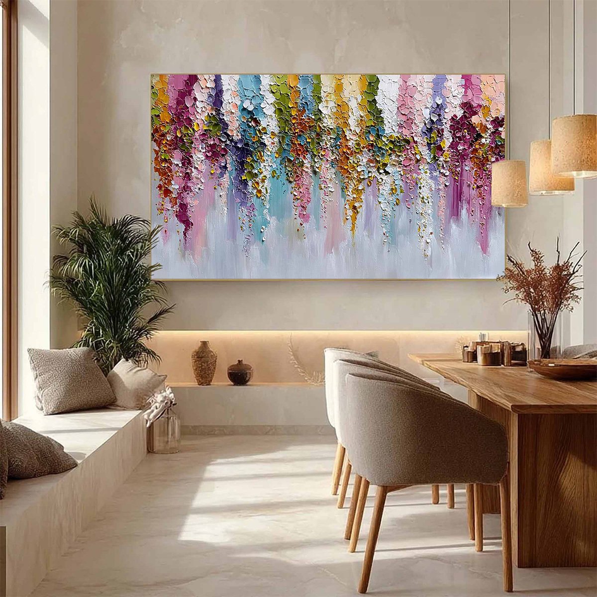 Floral Cascade Heavy Texture Abstract Floral Oil Painting Wall Art - Image 4