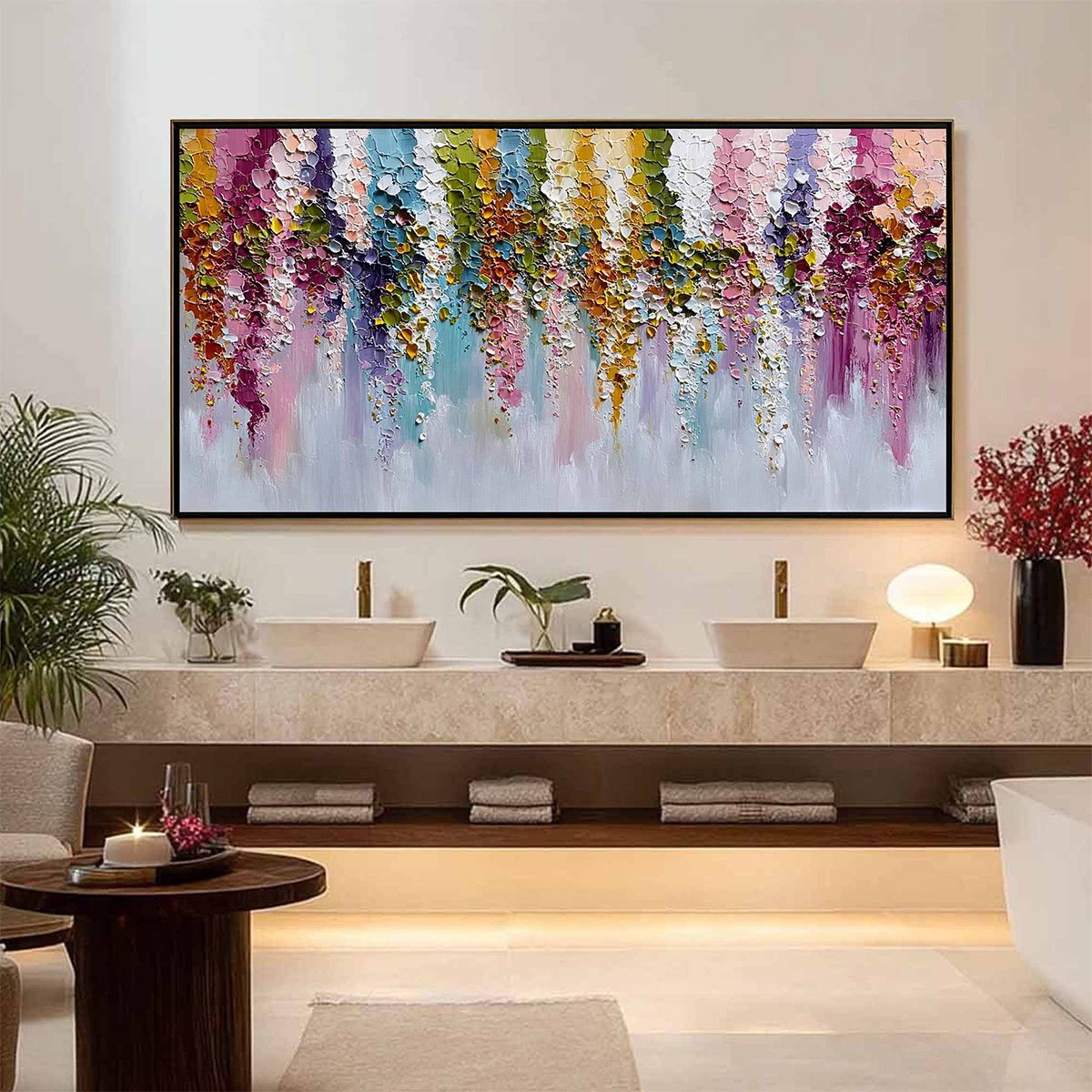 Floral Cascade Heavy Texture Abstract Floral Oil Painting Wall Art - Image 2