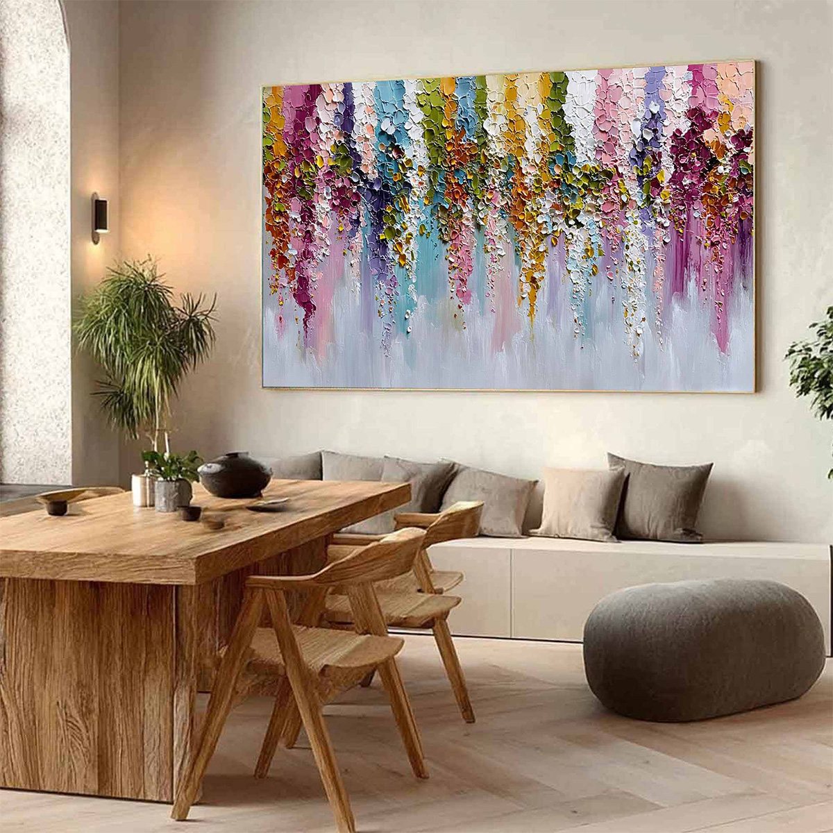 Floral Cascade Heavy Texture Abstract Floral Oil Painting Wall Art - Image 7