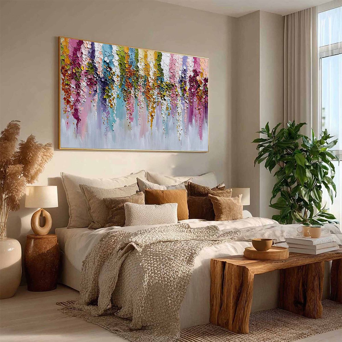 Floral Cascade Heavy Texture Abstract Floral Oil Painting Wall Art - Image 8