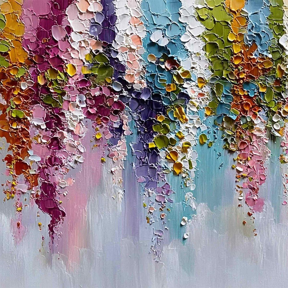 Floral Cascade Heavy Texture Abstract Floral Oil Painting Wall Art - Image 3