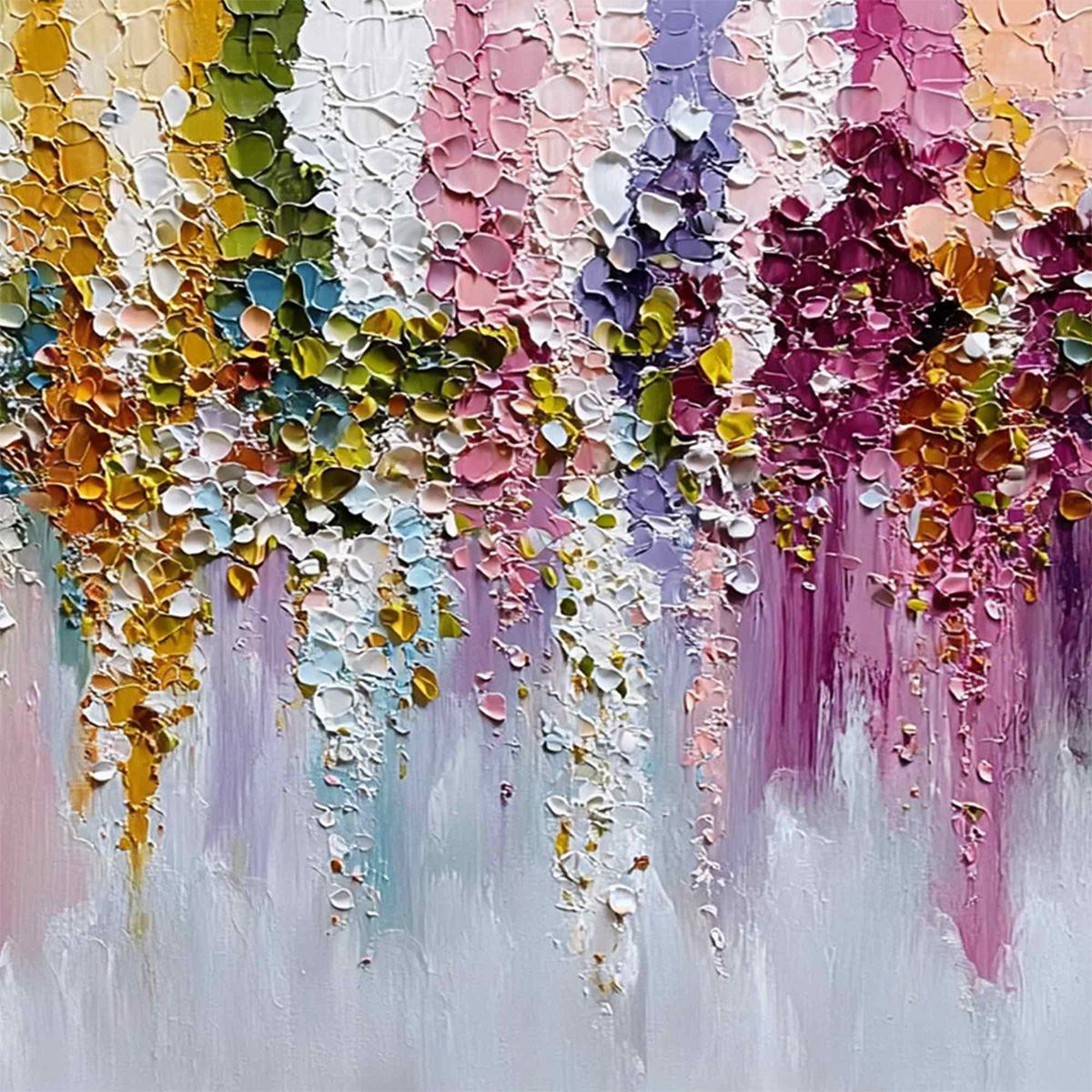 Floral Cascade Heavy Texture Abstract Floral Oil Painting Wall Art - Image 5