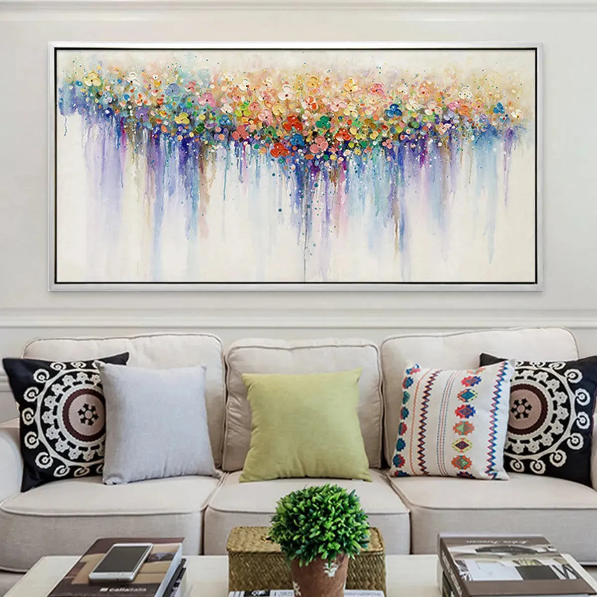 FLOWERFALL: Panoramic Abstract Floral Oil Painting with Watercolor Effect - Image 9